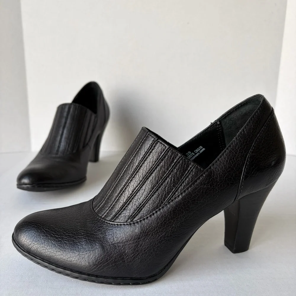 Born Crown Black Leather 3‎ Inch Heels Granny Witchy Academia Women’s 8
